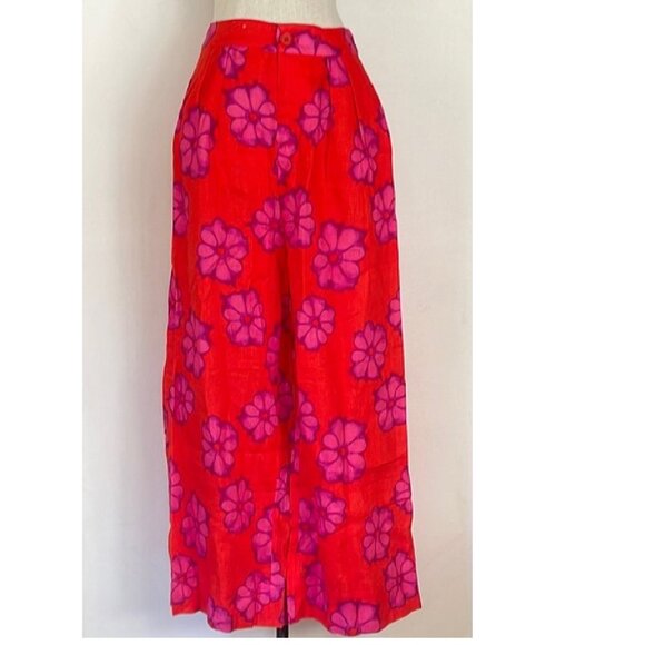 NEW RHODE CAMPBELL RED LINEN ANKLE CROP PANTS IN SCARLET BOMBAY BLOOM SIZE 6 - Picture 2 of 8